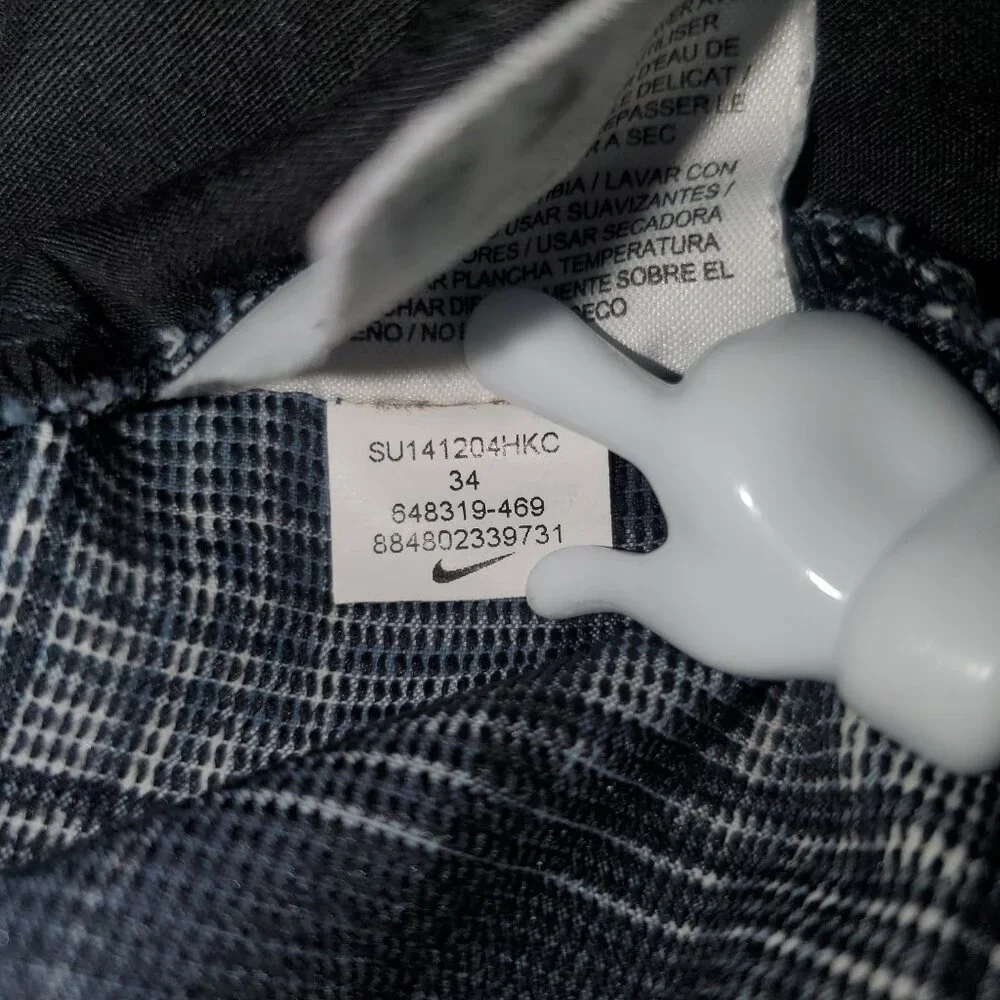 Nike Golf Chino Shorts Men's 34 Grey Black Plaid Dri-Fit Performance Flat Front